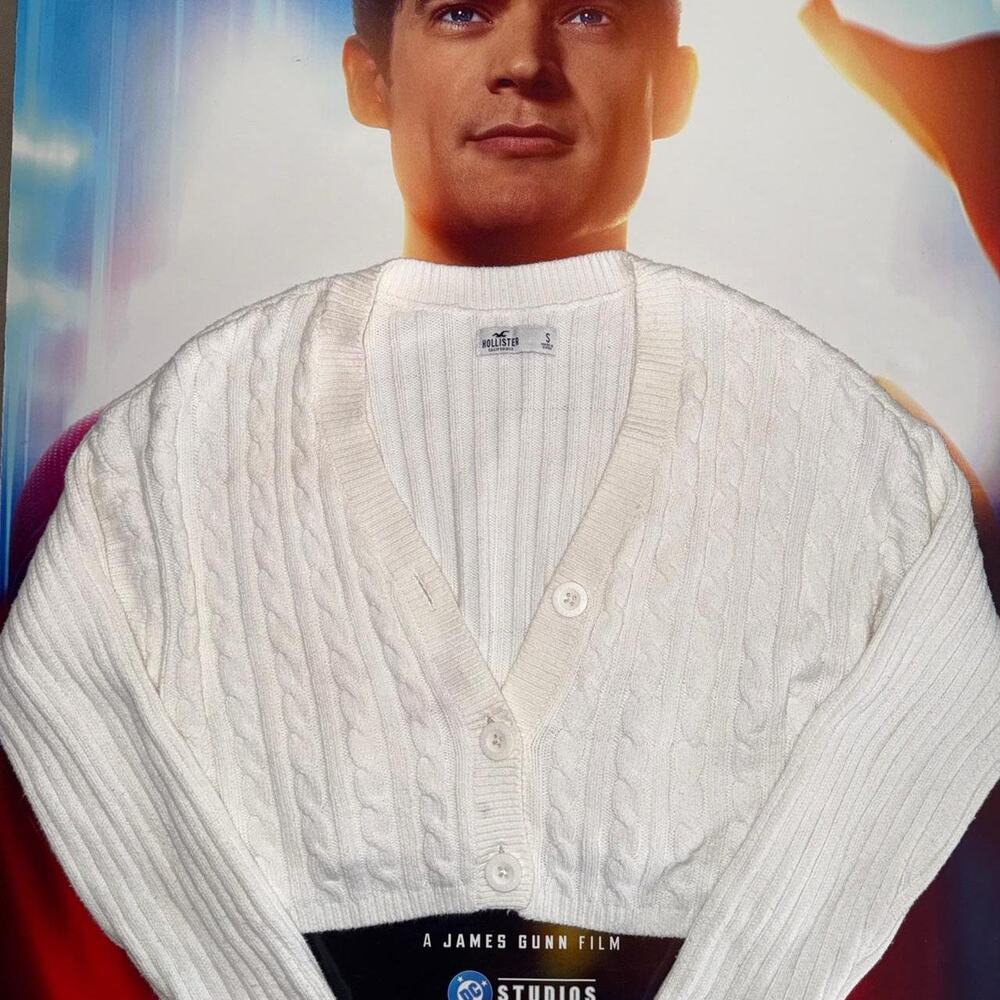 Hollister white cable knit cardigan